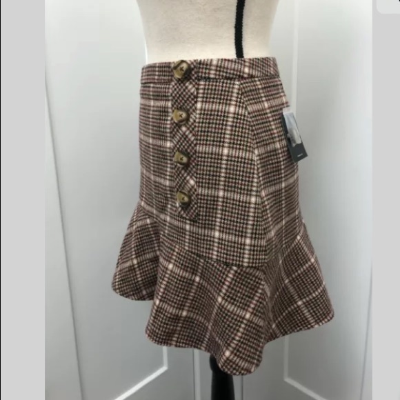 Houndstooth Plaid Asymmetrical Trumpet Skirt Small - Picture 3 of 11